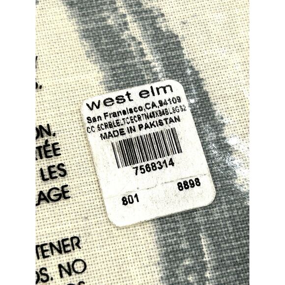 West Elm Scribble Lattice Cotton Canvas Curtain Set of 2 Ivory & Blue 48" x 84” - Picture 4 of 6